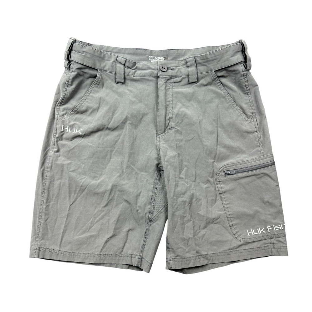 Huk Performance Fishing Shorts Mens Large Gray Stretch Cargo Utility Pockets